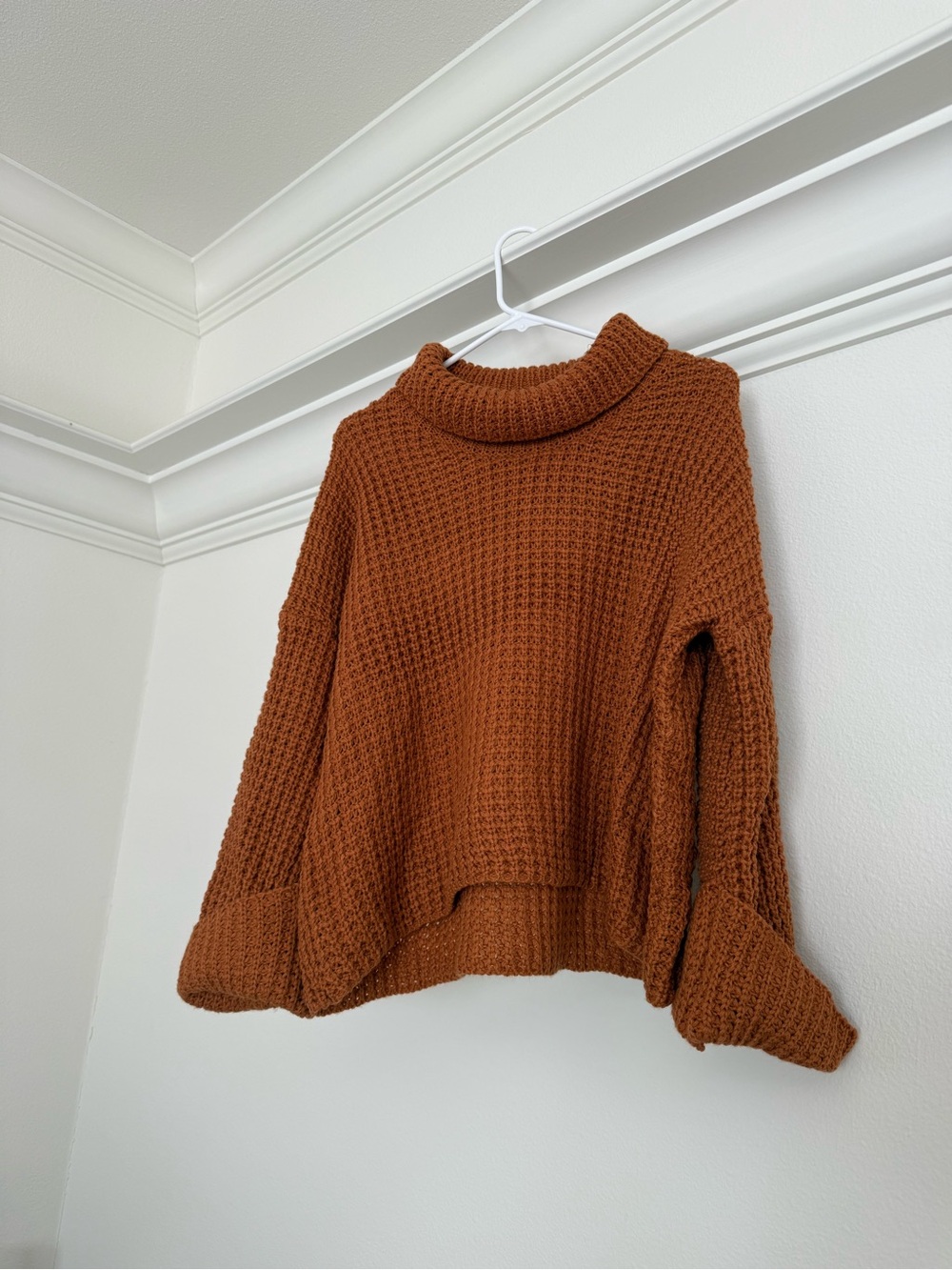 Goodnight Macaroon Rust Cowl Neck Waffle Knit Sweater